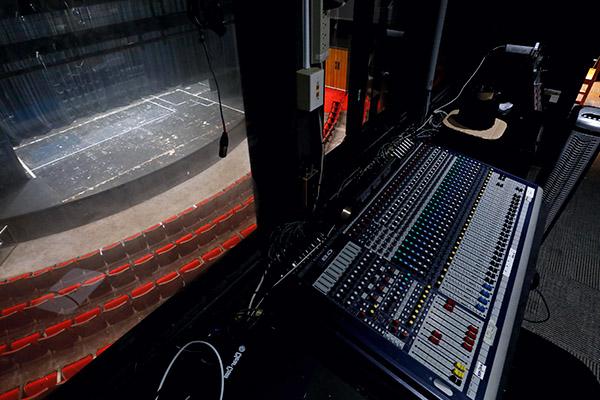 View of the soundboard in the production area of the theatre stage